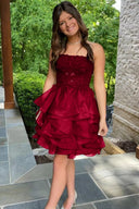 A-line Lace Appliques Organza Short Homecoming Dress - KissProm