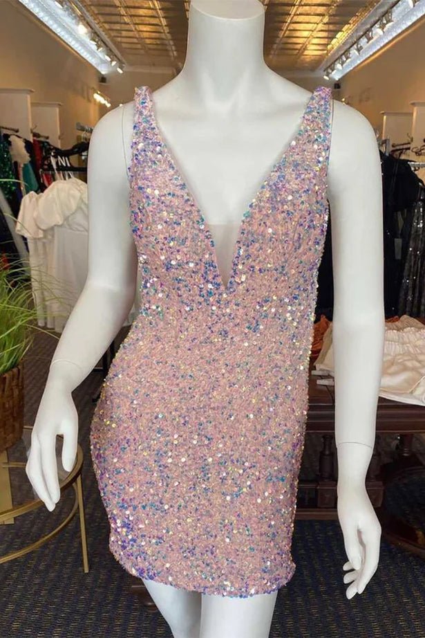 Annora |Bodycon V Neck Sequins Homecoming Dress