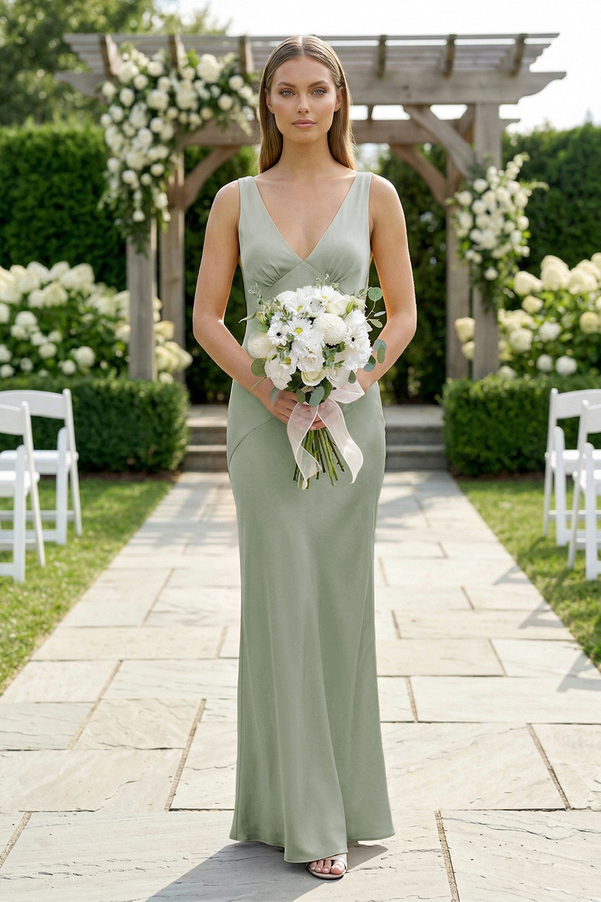 Charming Sheath V Neck Stretch Satin Bridesmaid Dresses Charming Sheath V Neck Stretch Satin Bridesmaid Dresses