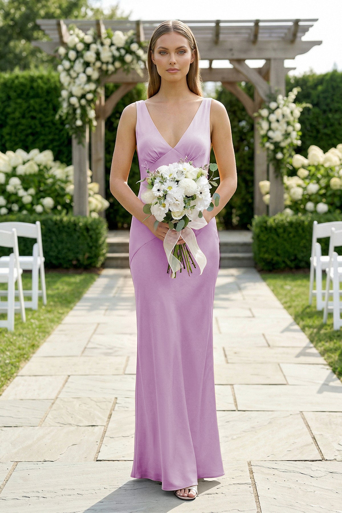 blue dress for baby girl Charming Sheath V Neck Stretch Satin Bridesmaid Dresses
