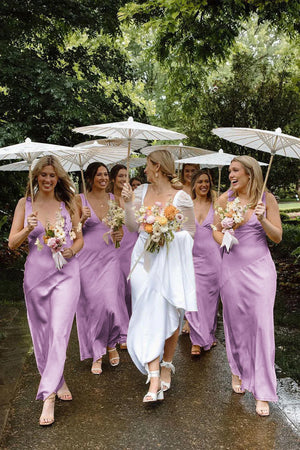 Charming Sheath V Neck  Stretch Satin Bridesmaid Dresses