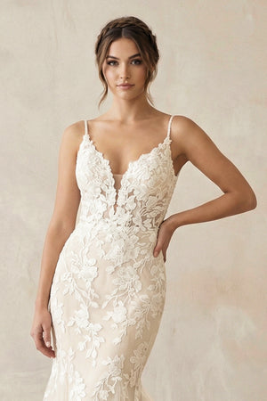 Charming Mermaid V Neck Tulle Wedding Dresses with Appliques – Wedding Dresses by KissProm | Available at KissProm