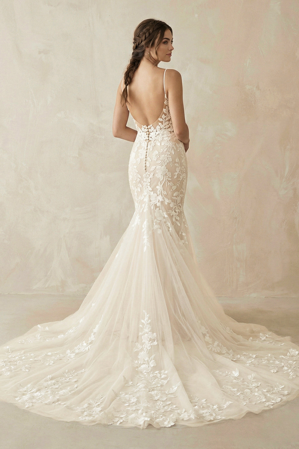 Charming Mermaid V Neck Tulle Wedding Dresses with Appliques – Wedding Dresses by KissProm | Available at KissProm