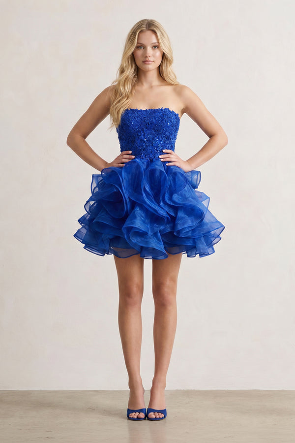 A-line Lace Appliques Organza Short Homecoming Dress - KissProm
