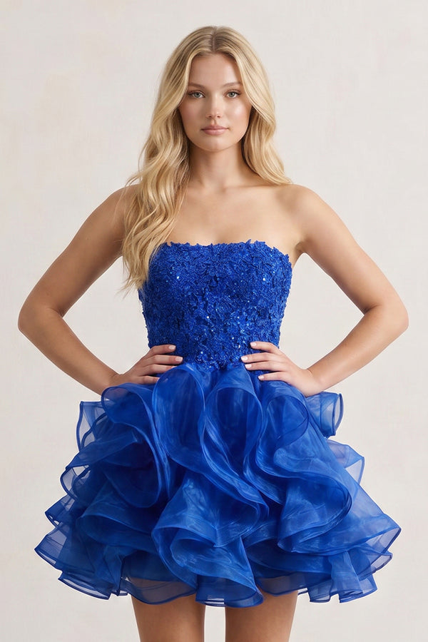 A-line Lace Appliques Organza Short Homecoming Dress - KissProm
