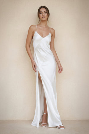 Jovana | Charming Sheath Silk Satin Wedding Dresses with Slit
