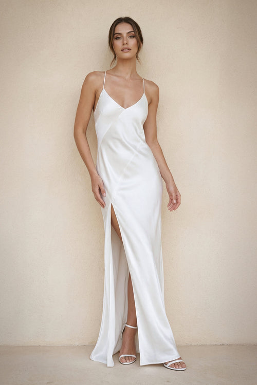 Jovana | Charming Sheath Silk Satin Wedding Dresses with Slit