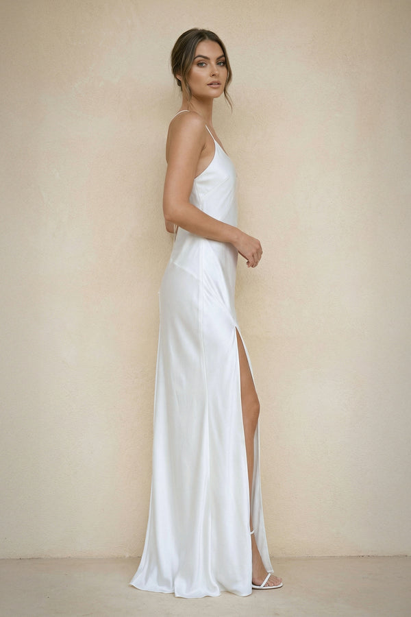 Jovana | Charming Sheath Silk Satin Wedding Dresses with Slit