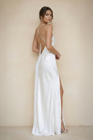 Jovana | Charming Sheath Silk Satin Wedding Dresses with Slit