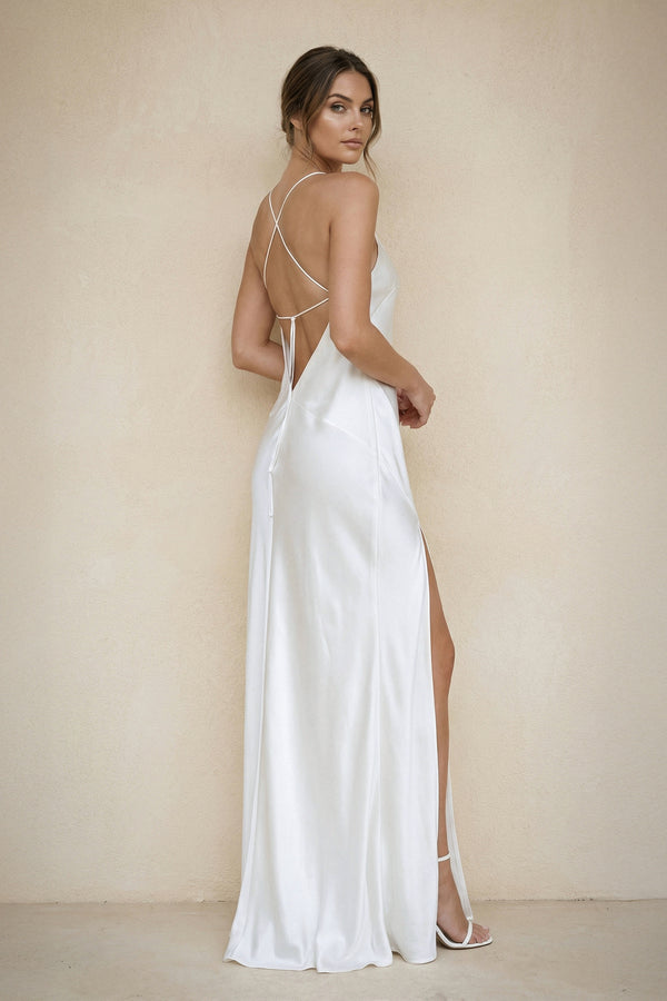 Jovana | Charming Sheath Silk Satin Wedding Dresses with Slit