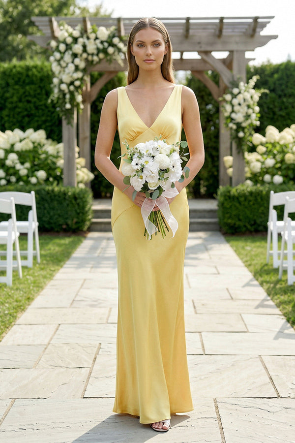 Charming Sheath V Neck  Stretch Satin Bridesmaid Dresses
