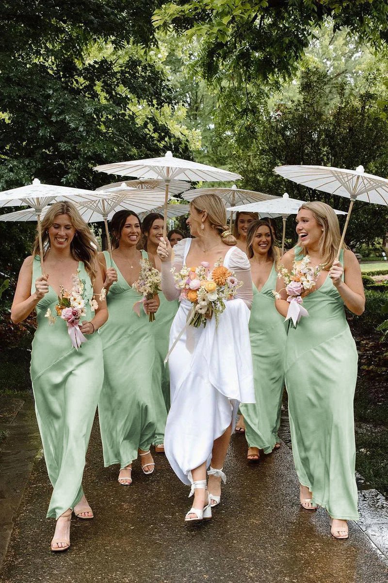 Charming Sheath V Neck Silk Saitn Bridesmaid Dresses