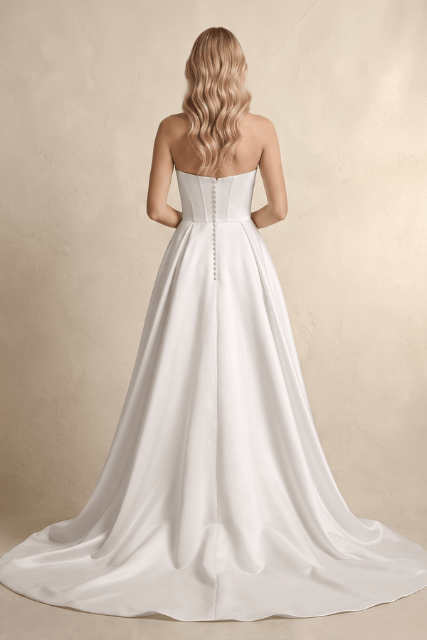 Diamond White Strapless Satin A-Line Wedding Dresses