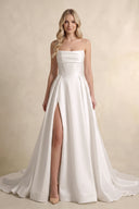 Diamond White Strapless Satin A-Line Wedding Dresses