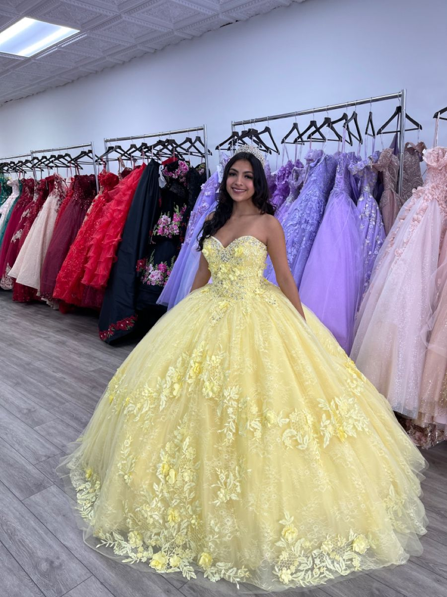 Ball Gown  Lace Sweetheart  Yellow Quinceanera Dress