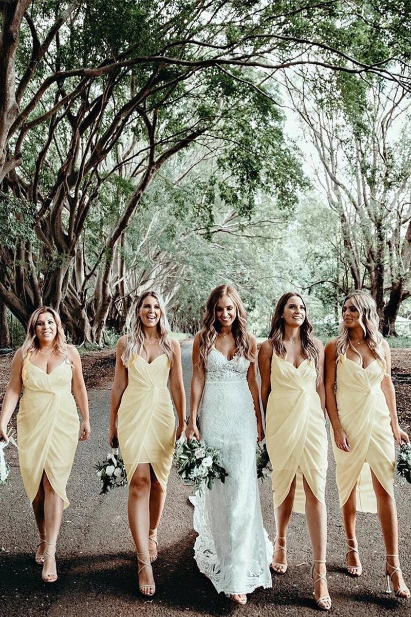 Cheap Sheath Bridesmaid Dresses Chiffon Short Gowns - KissProm