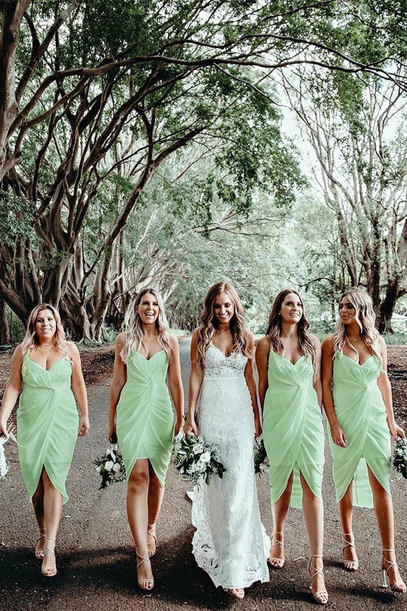 Cheap Sheath Bridesmaid Dresses Chiffon Short Gowns - KissProm