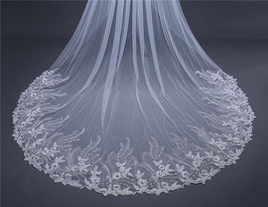 Vintage Long Tulle With Appliques Wedding Veil - KissProm