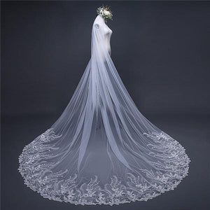 Vintage Long Tulle With Appliques Wedding Veil - KissProm