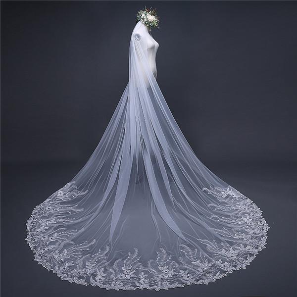 Vintage Long Tulle With Appliques Wedding Veil - KissProm