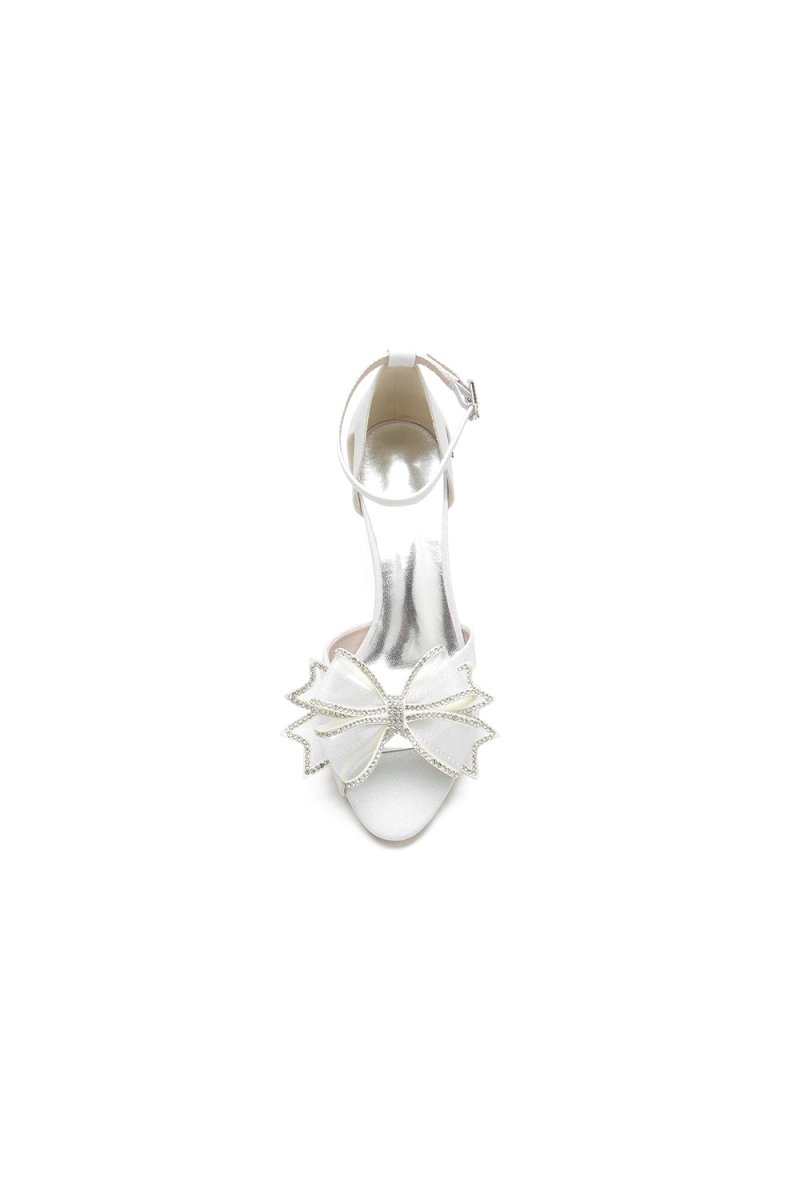 Chic Open Toe Beaded Hollow - out Wedding Shoes With Bow - KissProm