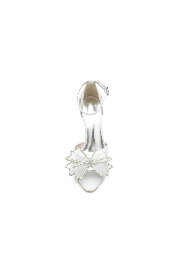Chic Open Toe Beaded Hollow - out Wedding Shoes With Bow - KissProm