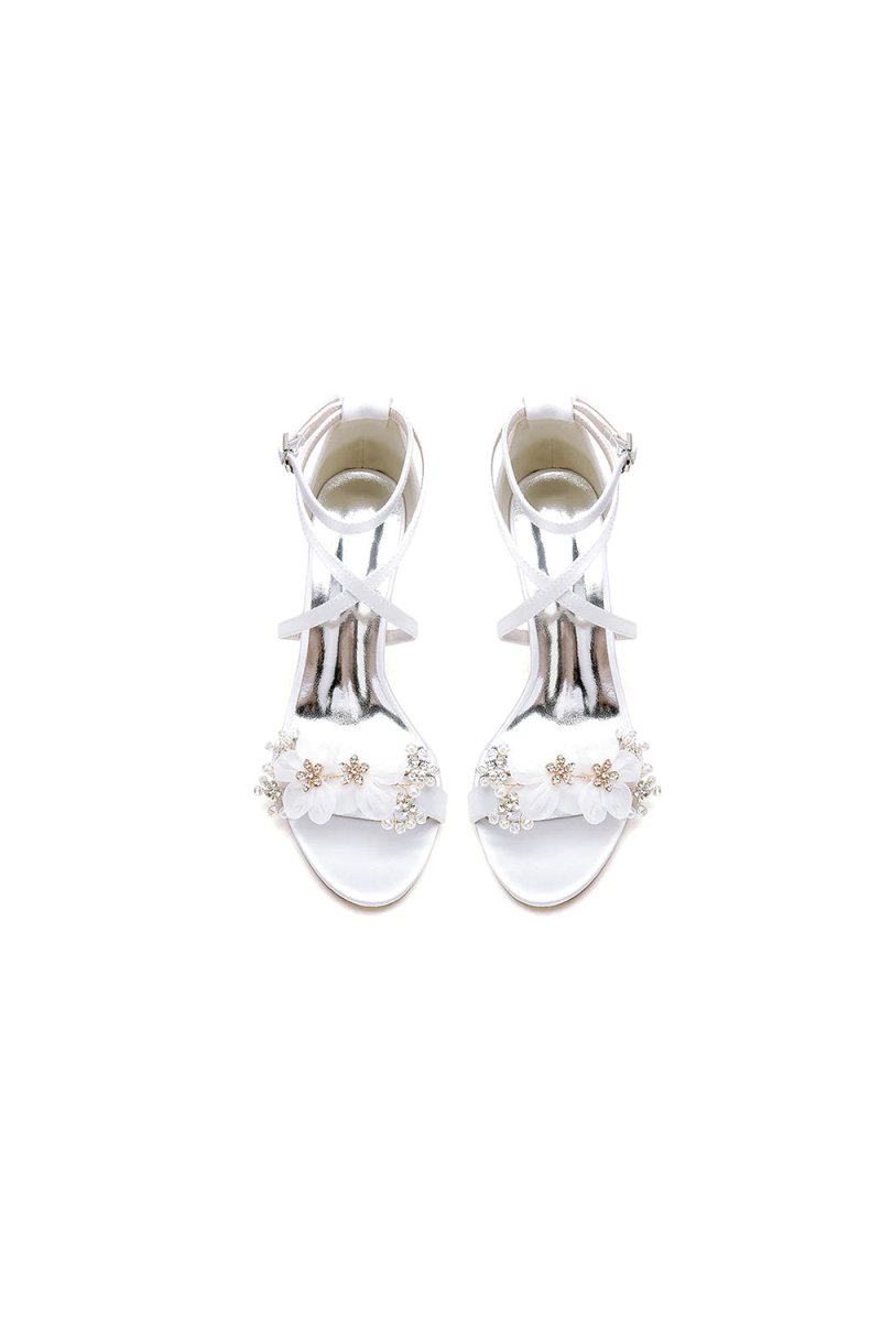 Chic Open Toe Rhinestone Flower Ankle Strap Chunky Heels - KissProm