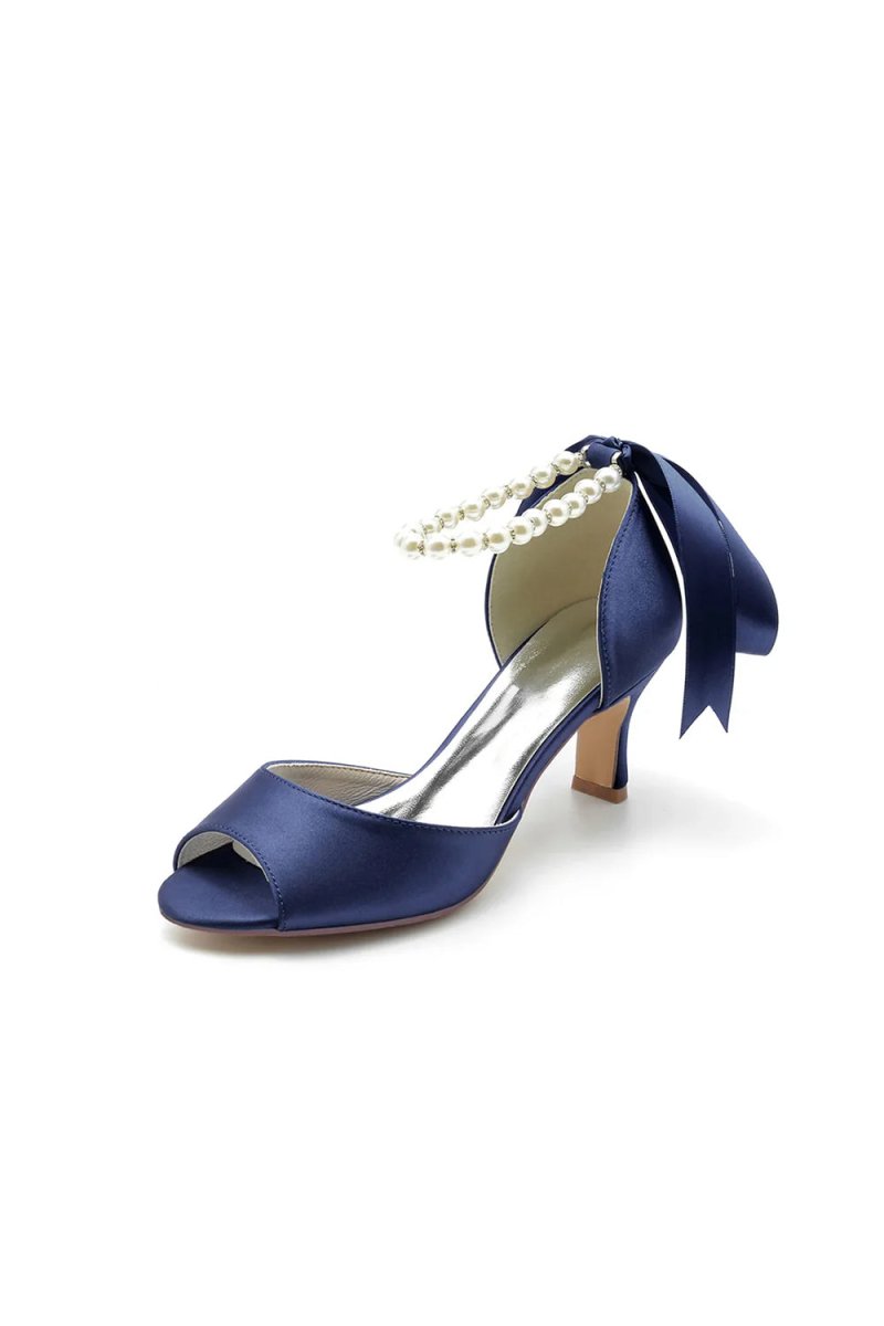 Chic Peep Toe Ribbons Faux Pearl Pumps