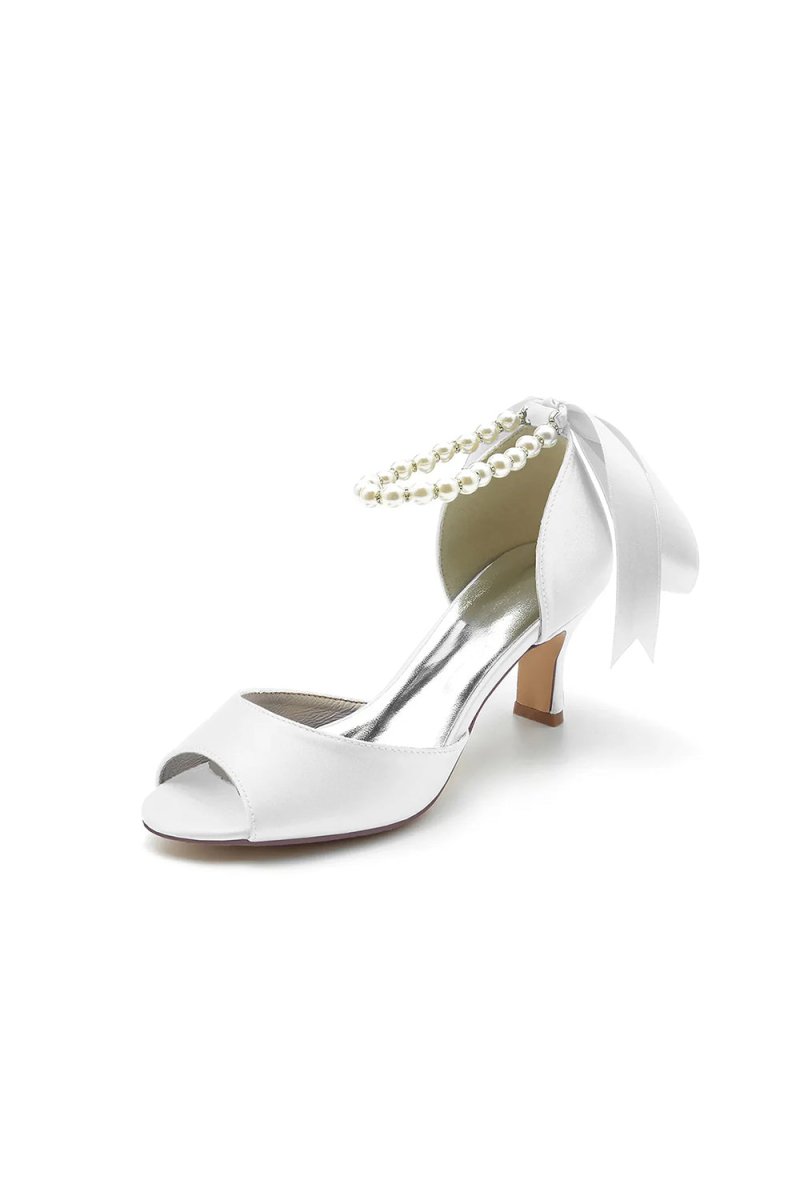 Chic Peep Toe Ribbons Faux Pearl Pumps