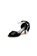 Chic Peep Toe Ribbons Faux Pearl Pumps - KissProm