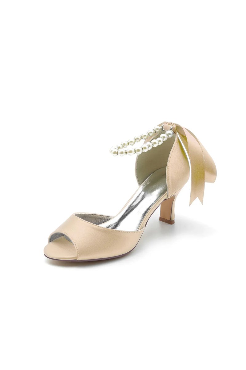 Chic Peep Toe Ribbons Faux Pearl Pumps