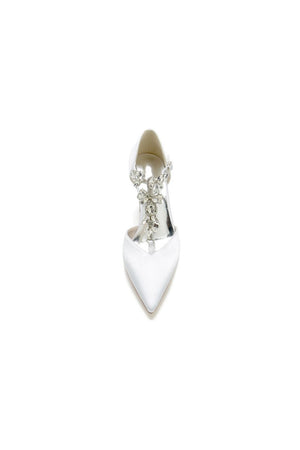 Chic Rhinestone Pointed Toe Ankle Strap Buckle Chunky Heel - KissProm