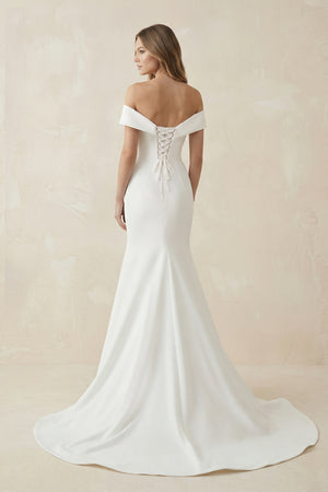 Chic Satin Off the Shoulder Sleeveless Sweep - Train Bridal Dress – Wedding Dresses by KissProm | Available at KissProm