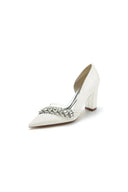 Chic Satin Pointed Toe Slip - on Chunky Heels With Rhinestone - KissProm