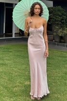 Hero | Pink - Spaghetti Straps Satin Sheath Backless Long Prom Dresses - KissProm