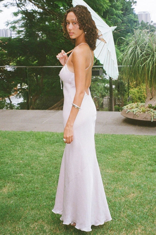 Hero | Pink - Spaghetti Straps Satin Sheath Backless Long Prom Dresses - KissProm