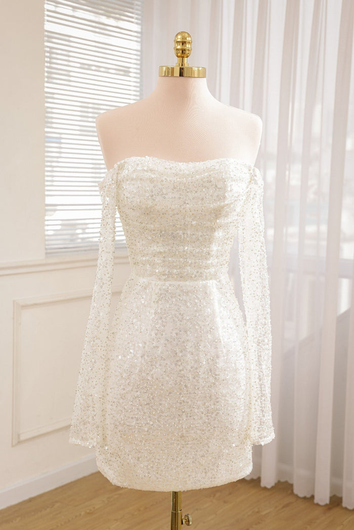 Beaded Long Sleeve Bridal Cocktail Short main image 1