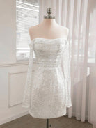 Aelia | Chic Short Sequined Backless Wedding Dress With Long Detachable Sleeves - KissProm