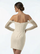 Aelia | Chic Short Sequined Backless Wedding Dress With Long Detachable Sleeves - KissProm