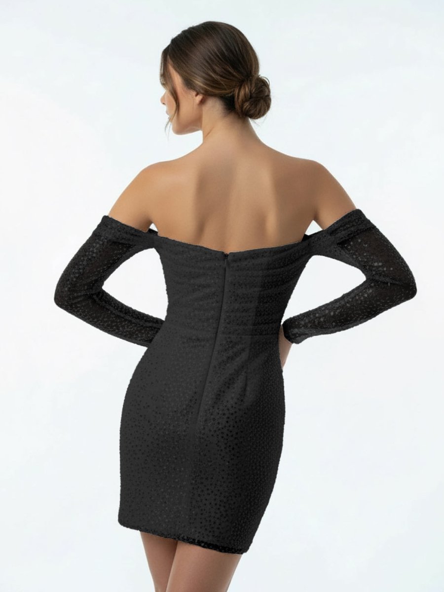 Aelia | Chic Short Sequined Backless Wedding Dress With Long Detachable Sleeves - KissProm