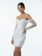 Aelia | Chic Short Sequined Backless Wedding Dress With Long Detachable Sleeves - KissProm