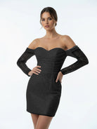 Aelia | Chic Short Sequined Backless Wedding Dress With Long Detachable Sleeves - KissProm