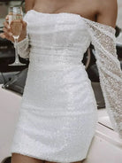 Aelia | Chic Short Sequined Backless Wedding Dress With Long Detachable Sleeves - KissProm