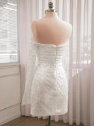 Aelia | Chic Short Sequined Backless Wedding Dress With Long Detachable Sleeves - KissProm