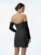 Aelia | Chic Short Sequined Backless Wedding Dress With Long Detachable Sleeves - KissProm