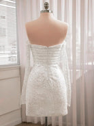 Aelia | Chic Short Sequined Backless Wedding Dress With Long Detachable Sleeves - KissProm