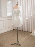 Aelia | Chic Short Sequined Backless Wedding Dress With Long Detachable Sleeves - KissProm