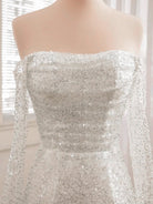Aelia | Chic Short Sequined Backless Wedding Dress With Long Detachable Sleeves - KissProm
