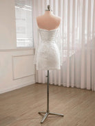 Aelia | Chic Short Sequined Backless Wedding Dress With Long Detachable Sleeves - KissProm