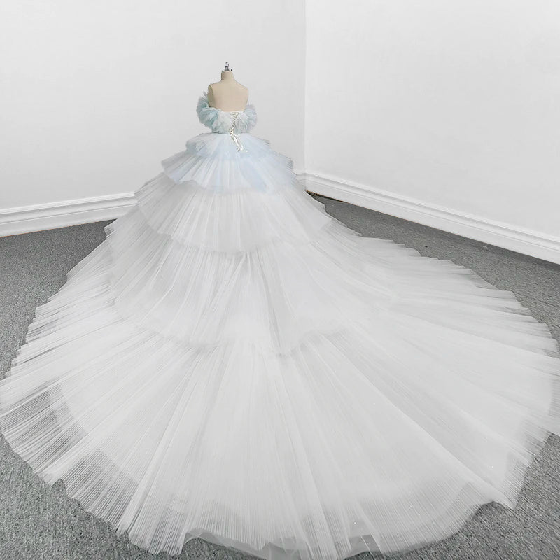 Strapless Quinceanera Dress White Ruffles Ball Gown Evening Dress